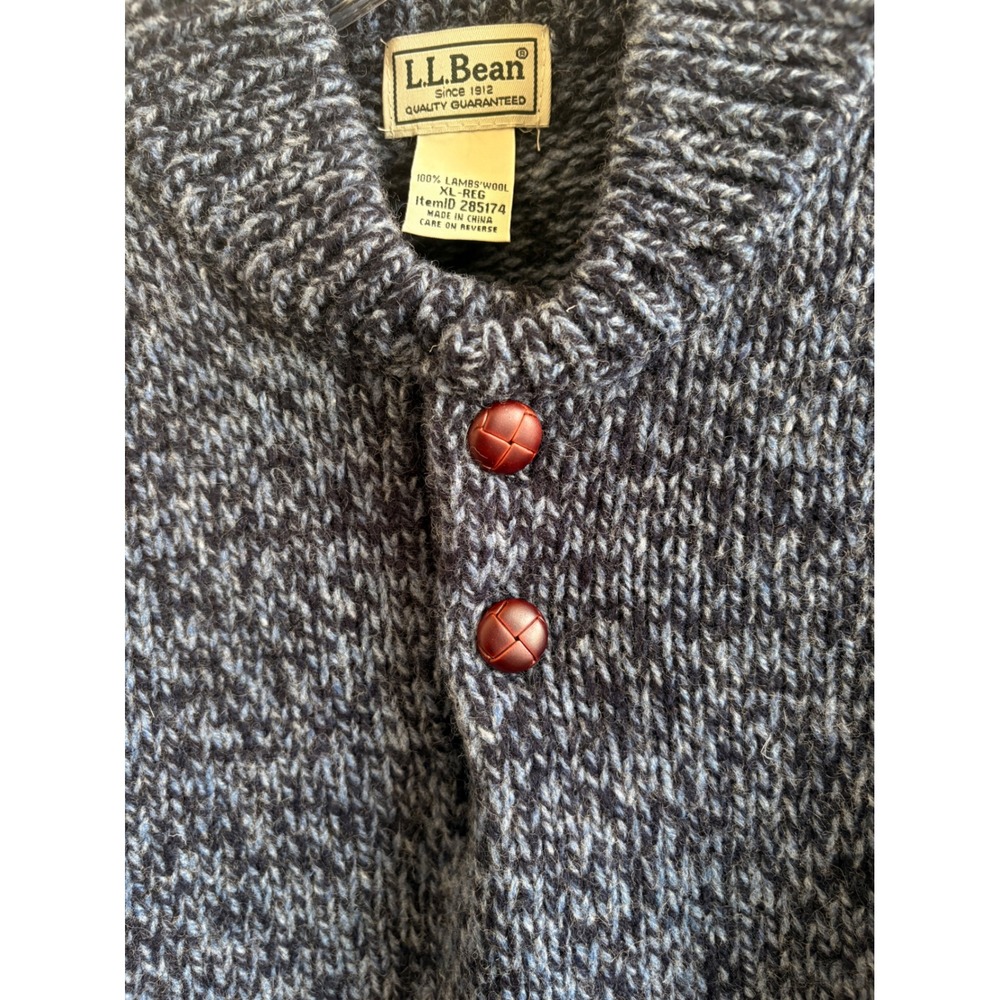 LL Bean Mens 100% Lambswool Shawl Collar Sweater Blue Marl Knit XL 285174 - Picture 7 of 7